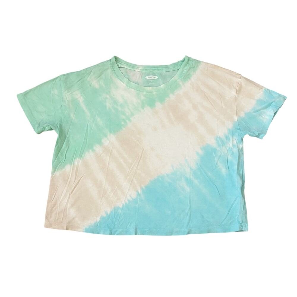 Old Navy Blue/Green Cropped Tie Dye Short Sleeve T-Shirt Womens Size XS